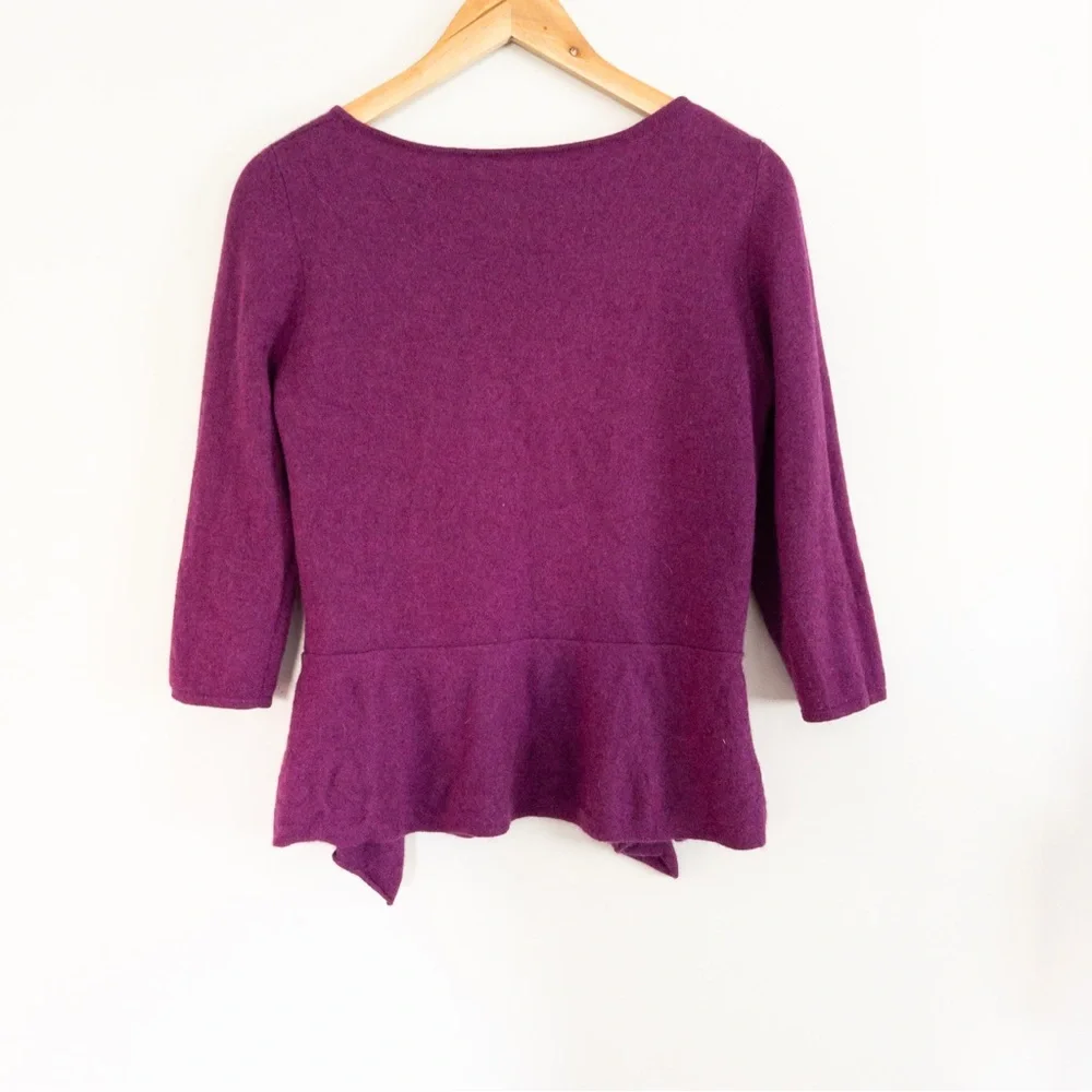 Forte Cashmere Magenta Purple Pink Handkerchief Peplum Hem Sweater Small